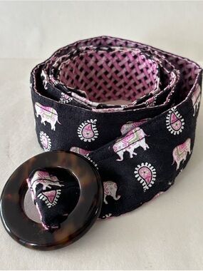Vera Bradley Reversible Belt in Pink Elephant Pattern Adjustable ~43.5 Long